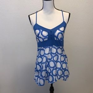Pretty Good circle pattern blue white cami peplum tank top